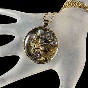Antique Pocket Watch Swarovski Crystal Necklace